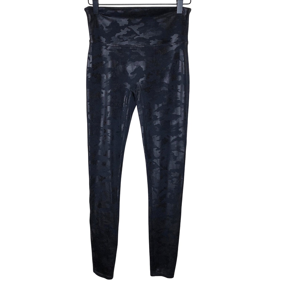 Spanx Camo Print High Waisted Leggings Black Shiny Athleisure Size‎ Medium